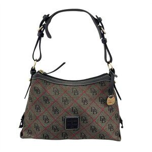 Dooney & Bourke Handbag Bag Purse Signature Logo Monogram Brown Canvas Red Lines